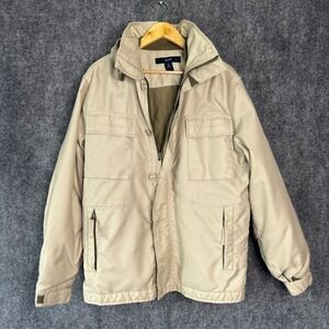 GAP Jacket Mens‎ Medium Beige Field Coat Hooded Full Zip Utility Gorpcore Hiking